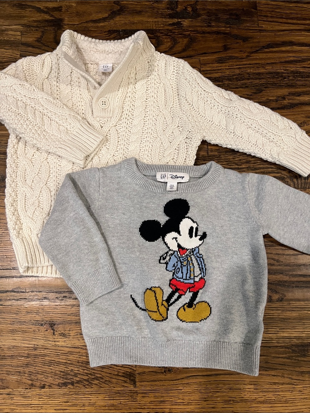 GAP Boys 12-18 Month Bundle Disney Mickey Mouse Sweater and Cable Knit Pullover